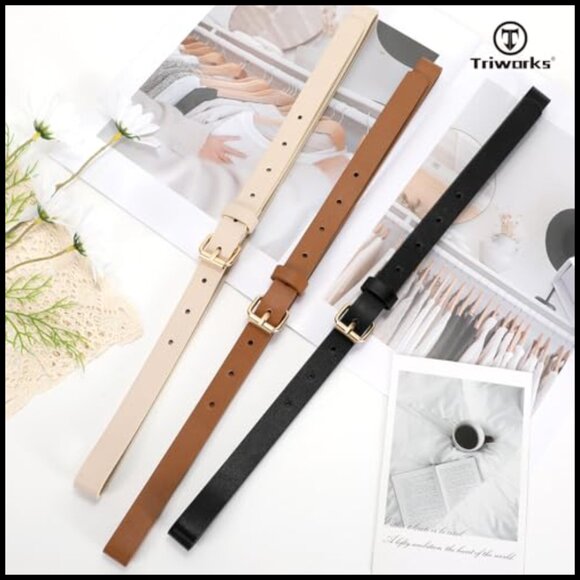 Skinny PU Leather Belt with Gold Buckle for Women main image 4
